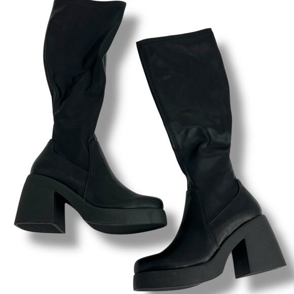 NEW Madden Girl Black Lax Boots Size 5.5 Platform Chunky Tall Stretch Sock Boot - Picture 2 of 8